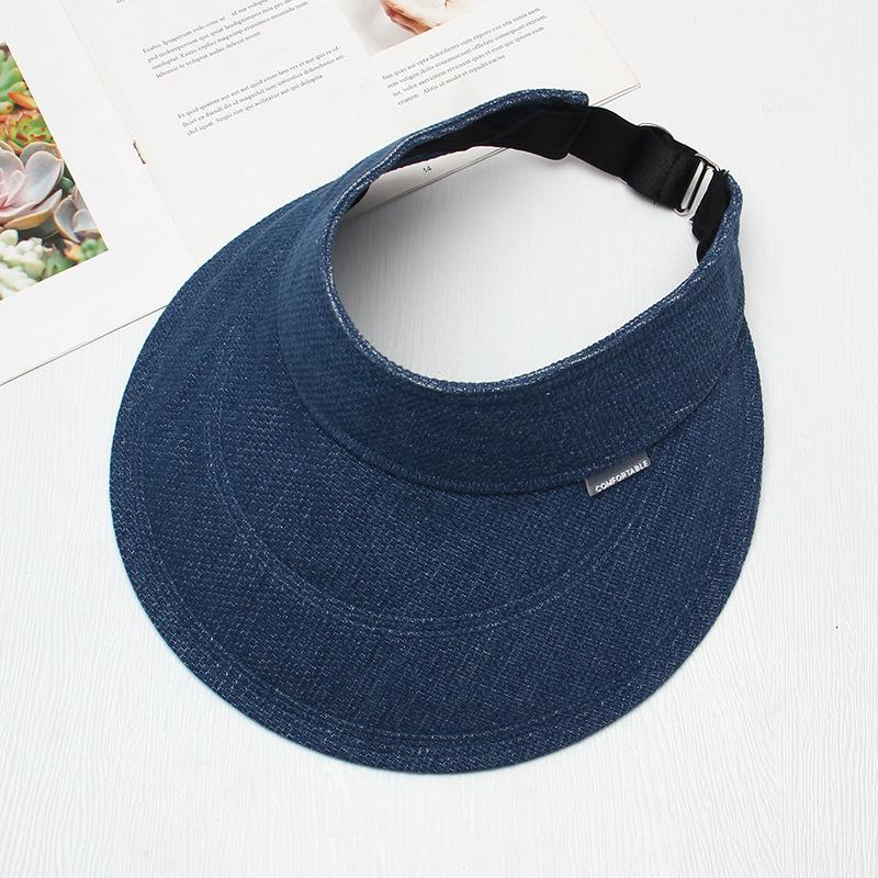 Hat women's new denim empty top hat UV protection large brim sun hat summer big head circumference no top sun hat