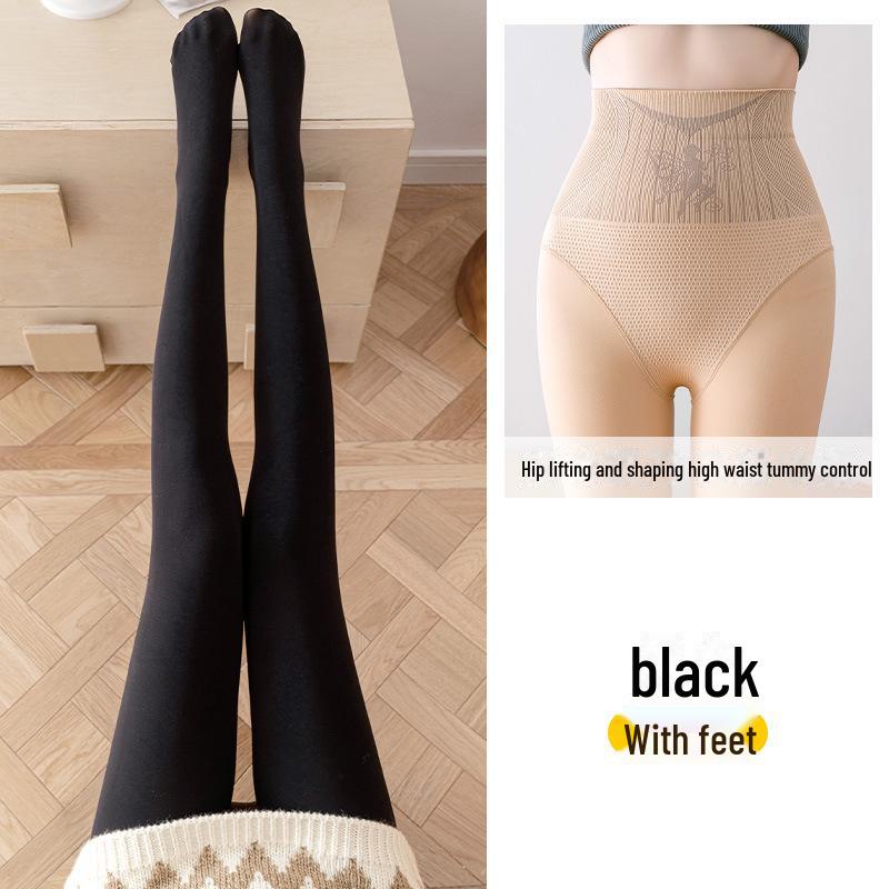 

Осенне-зимние леггинсы с высокой талией и узором в виде сот из бархата и цветка ангела with feet 80g; One size (80-130 catties) чёрный