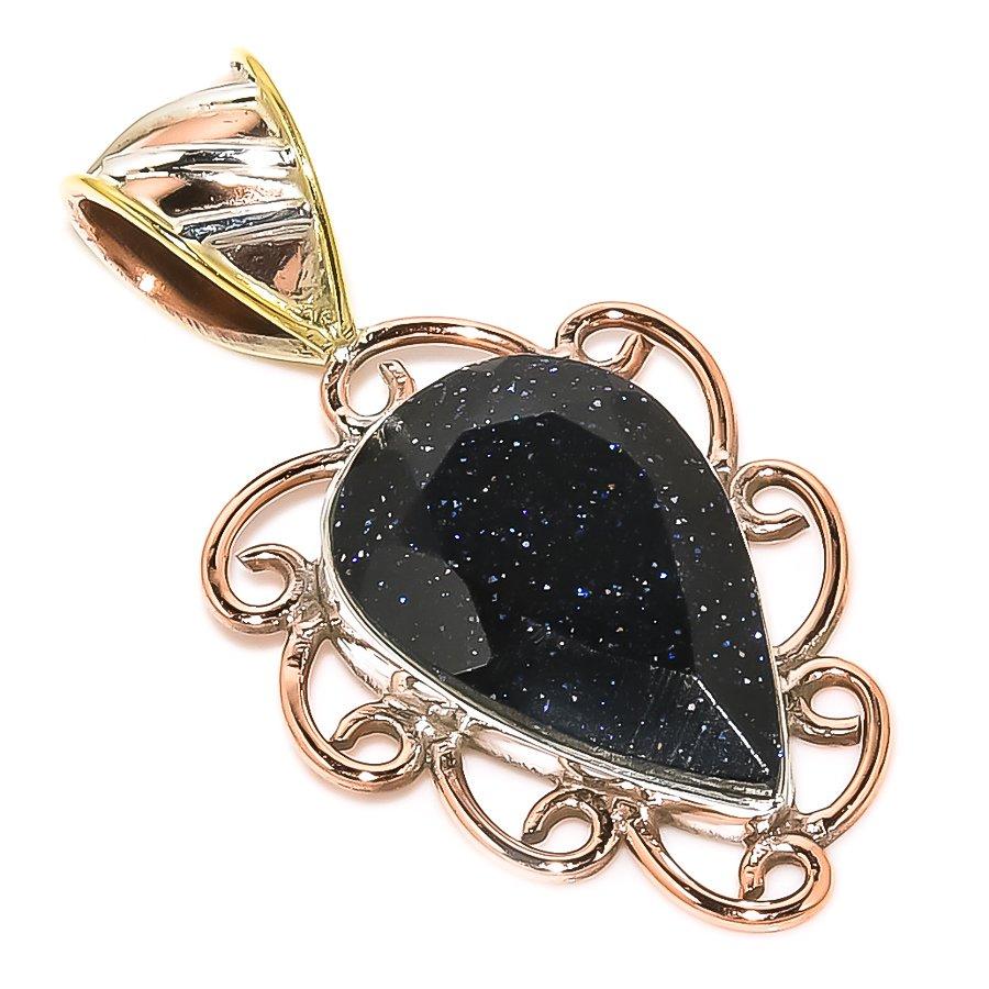 

Natural Blue Sunstone Two Tone 925 Solid Sterling Silver Gift Pendant 1.40 N4J45