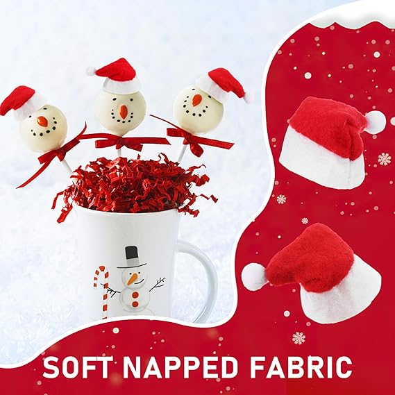 100-pack Mini Jul Tomte Flaskhattar, Lollipophattar, Jul Lollipop Godis Omslag Hatt, Godistoppar Jullov Pa