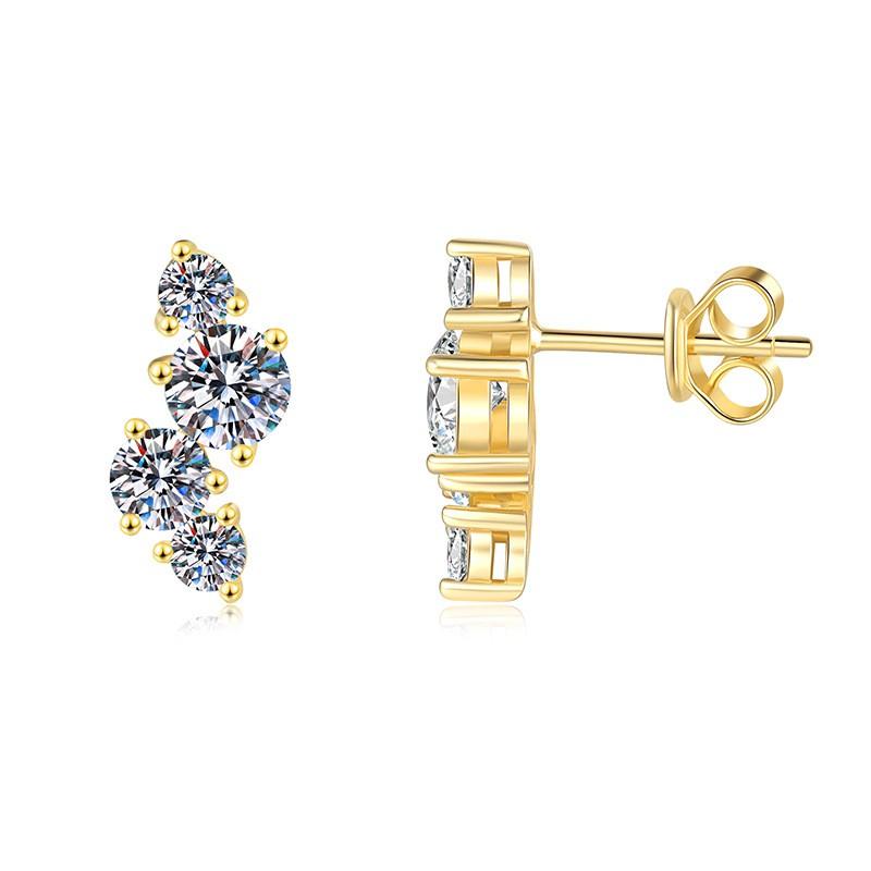INS Style Geometric Asymmetrical Earrings Women 2ct Moissanite Studs In 14K Gold Plated Sterling 925 Sterling Silver