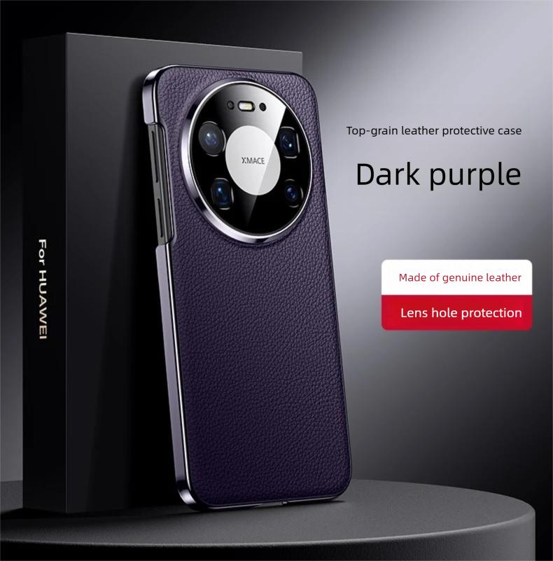 Luxuriöse Schutzhülle aus vollnarbigem Echtleder für Huawei Mate 80 Pro Max RS mit Aussparung für die Kameralinse, klassisches Litschi-Design