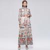 Robe de plage florale magnifique pour les vacances Printemps Été 2026 pour femmes Manches lanterne à col montant Boutonnage simple Ceintures Robe ample en mousseline