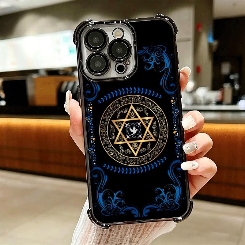 David Jewish Star Symbol Plating Phone Case For Iphone 16 17 Pro Max Air 16E 14 15 Plus 12 13 Mini Anti-Fall Airabag Cover