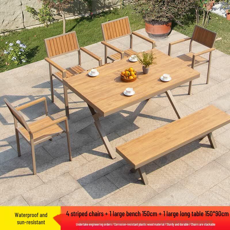 JINGGENG Outdoor Plastic Wood Table and Chair Set
