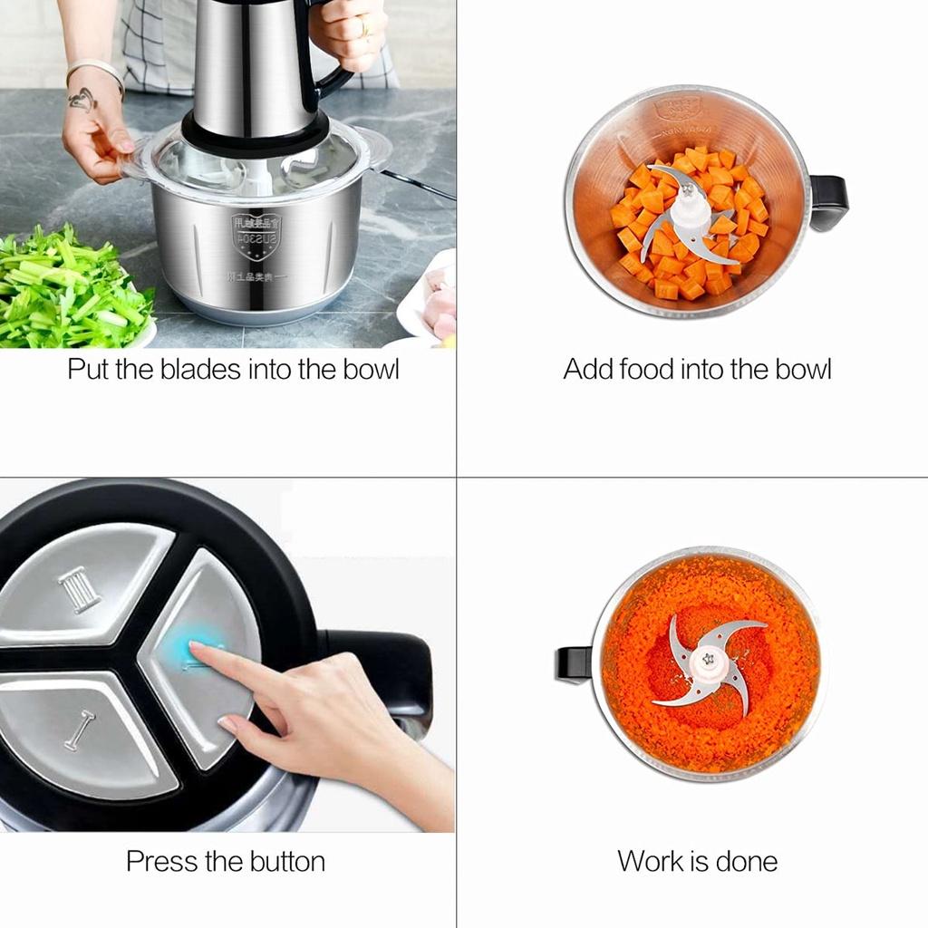 500W 3 Geschwindigkeiten 6L Elektrischer Fleischwolf Gemüsehacker Zerkleinerer Küchenmaschine Schneidemaschine Slicer 304 Edelstahl 220V/50HZ