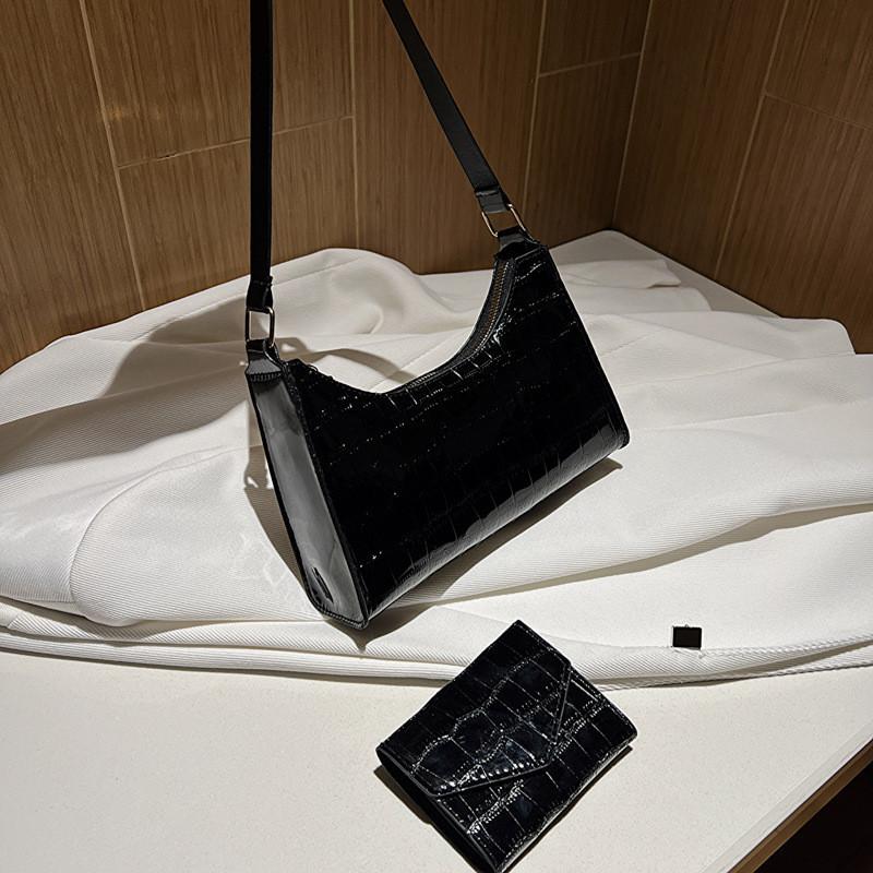 Stylish Street Trend Pu Handbag For Women 2023 Summer New Medium Square Bag With Zipper чёрный