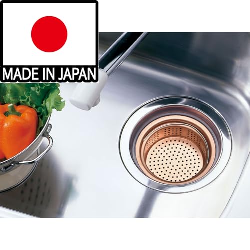 Belca Japanese-made Copper Shallow Drain Strainer for Sinks, 135/145cm Dual-Use Type, Diameter 14.4/13.4cm X Height 4.8cm, Copper Color, SP-219