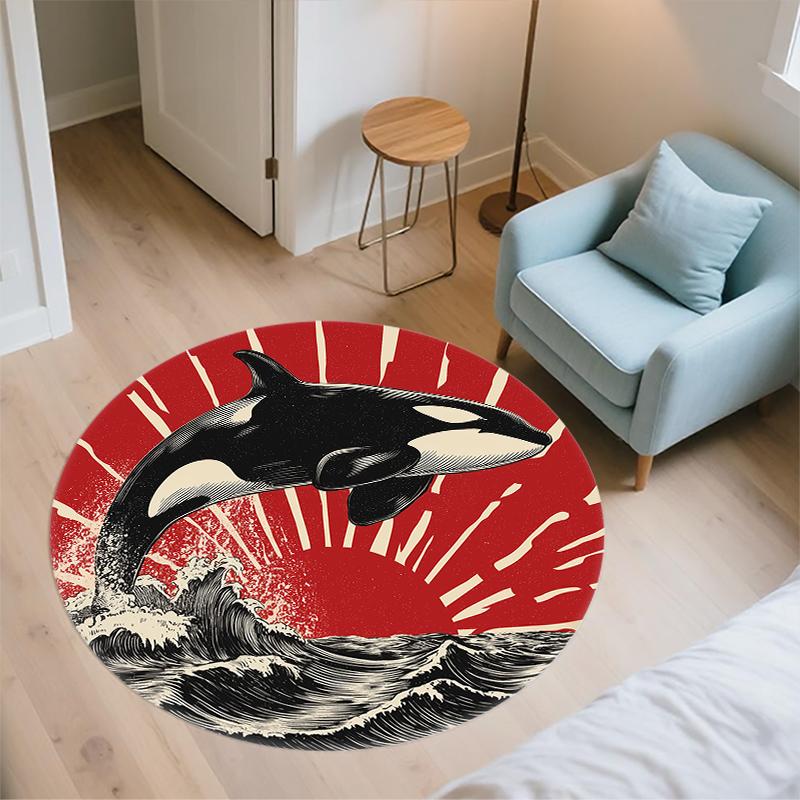 Whale and Dolphin Pattern Round rug,Carpet Rug for Living Room Bedroom Sofa Playroom Decor,Non-slip Floor Mat,Holiday Gifts and Birthday Gifts.