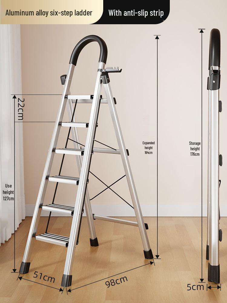 Four-Step Folding Telescopic A-Frame Ladder for Indoor Use
