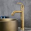 Antique Carved Basin Faucet Brass Rotating Bathroom Faucet Hot Cold Brass Sink Faucet Deck Mounted Lavotory Faucet Water Tap
