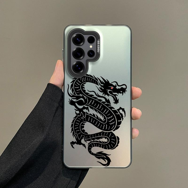 Color Phone Case For Samsung Galaxy S26 S25 S24 S23 S22 Ultra S20 S10 S21 FE 5G Plus Silver IMD Cover Black Dragon Fashion