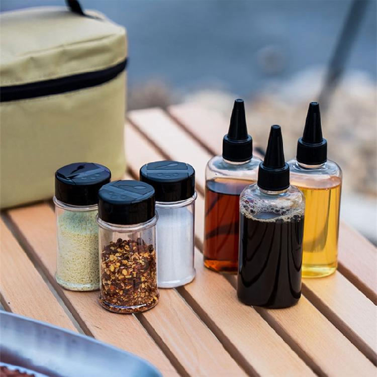 7Pcs Seasoning Jar for w/ Bag Spice Container Salt Shaker Powder Liquid Sauce Bo