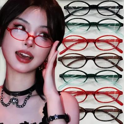 Y2K Damen Retro Oval Quadratische Brille Rot Grün Rahmen Glas Brillen Dekorativ Computer Anti-Blaulicht Brillen mit Autofahren am Meer