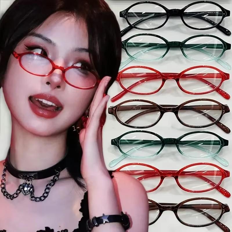 Y2K Women Retro Oval Square Glasses Red Green Frame Glass Eyewear Decorative Computer Anti-blue Eyeglasses with Seaside Driving