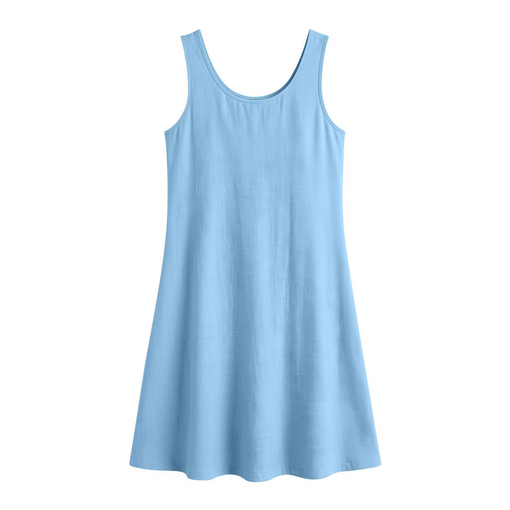 Women's Round Neck Sleeveless Casual Loose Cotton Linen Dress