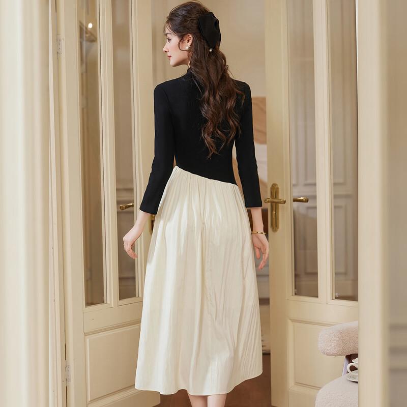 Bailuyu Women s 3D Floral Stand Collar Slim Long Dress L