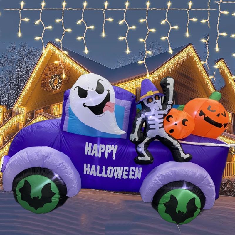 8FT Halloween Inflatable toys Outdoor Decorations Ghost Driving Truck Car Skeleton Pumpkin Built-in LEDs for Day of the Dead
