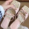 floral bow wedge sandals women's summer wear 2025 new square head cool slippers with skirt high-heeled slippers