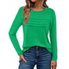 Long Sleeve Shirts For Women Pleated Solid Color Casual Blouses Fashion Basic Round Tops