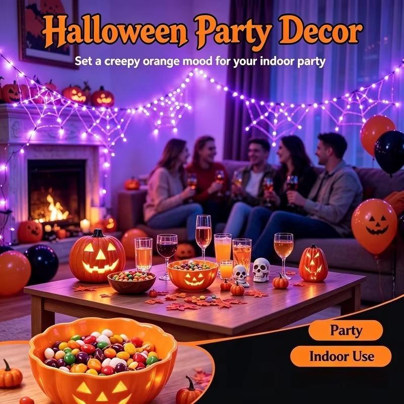 1-2PCS Spider Web String Lights Halloween LED Colorful Party Lights Outdoor Garden Haunted House Holiday Decorations