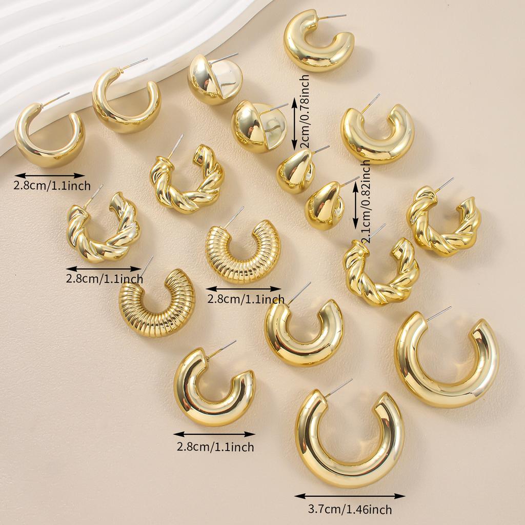 New gold personality exaggerated CCB earrings creative circle earrings set pair