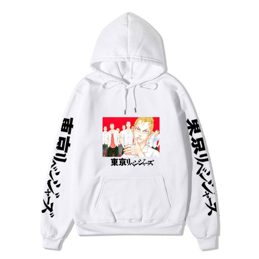 Tokyo Revengers Anime Pullover Hoodie, Takemichi Group Character Print Long Sleeve Sweatshirt Unisex Street Hoodie with Japanese Sleeve Letter