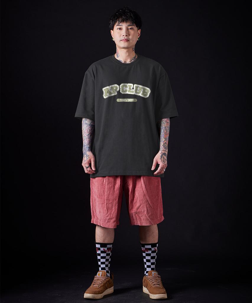 ASTRAL PROJECTION [Oversized] Ap Club 13-Count Cotton Round Neck Short Sleeve T-Shirt_Charcoal