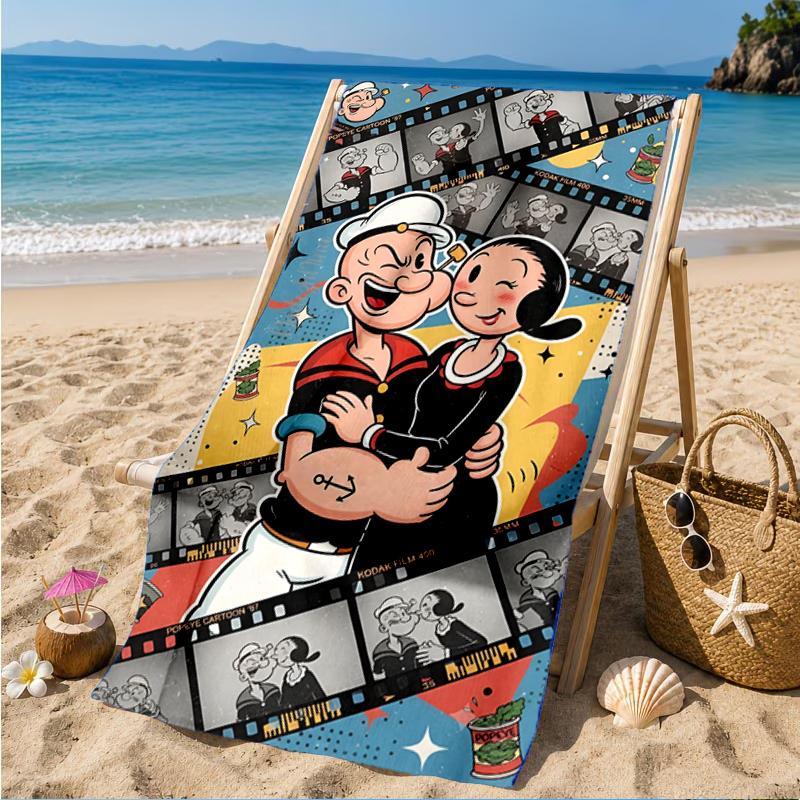 Popeye's Strength Displayed Beach Towel, Super Soft Microfiber, Perfect Gift for Her/Him, Birthday, for Pool, Beach, Travel, Decor Beach Party