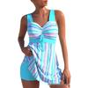 2025 Women's High Waist Tankini: Striped Print Two-Piece Skirt Swimsuit