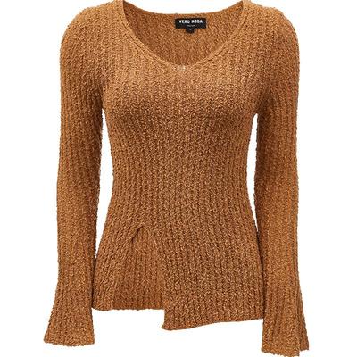 Slim Fit Low Round Neck Cutout Knit Sweater