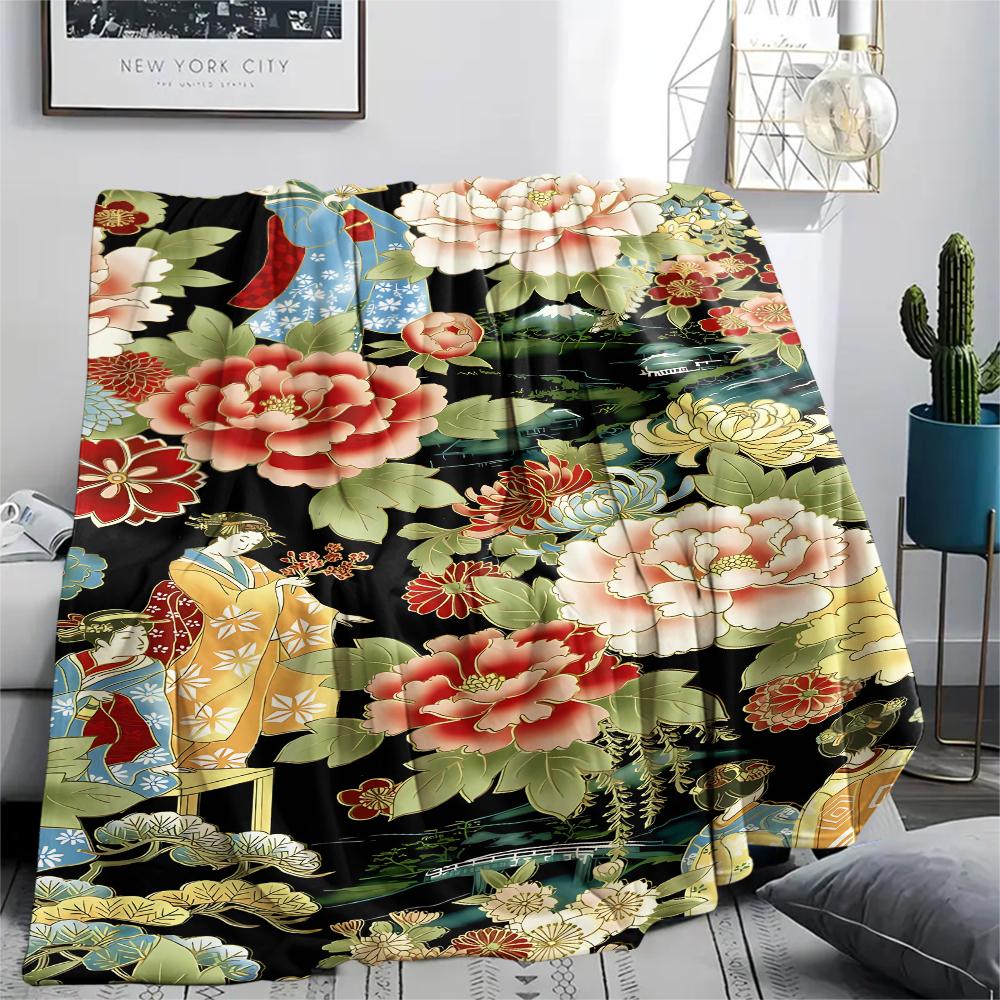 1Pc Goldfish Peacocks Print Flannel Blanket, High quality Comfortable for All Seasons, Home Decor, Warmth and Comfort, Perfect for Christmas Gifts