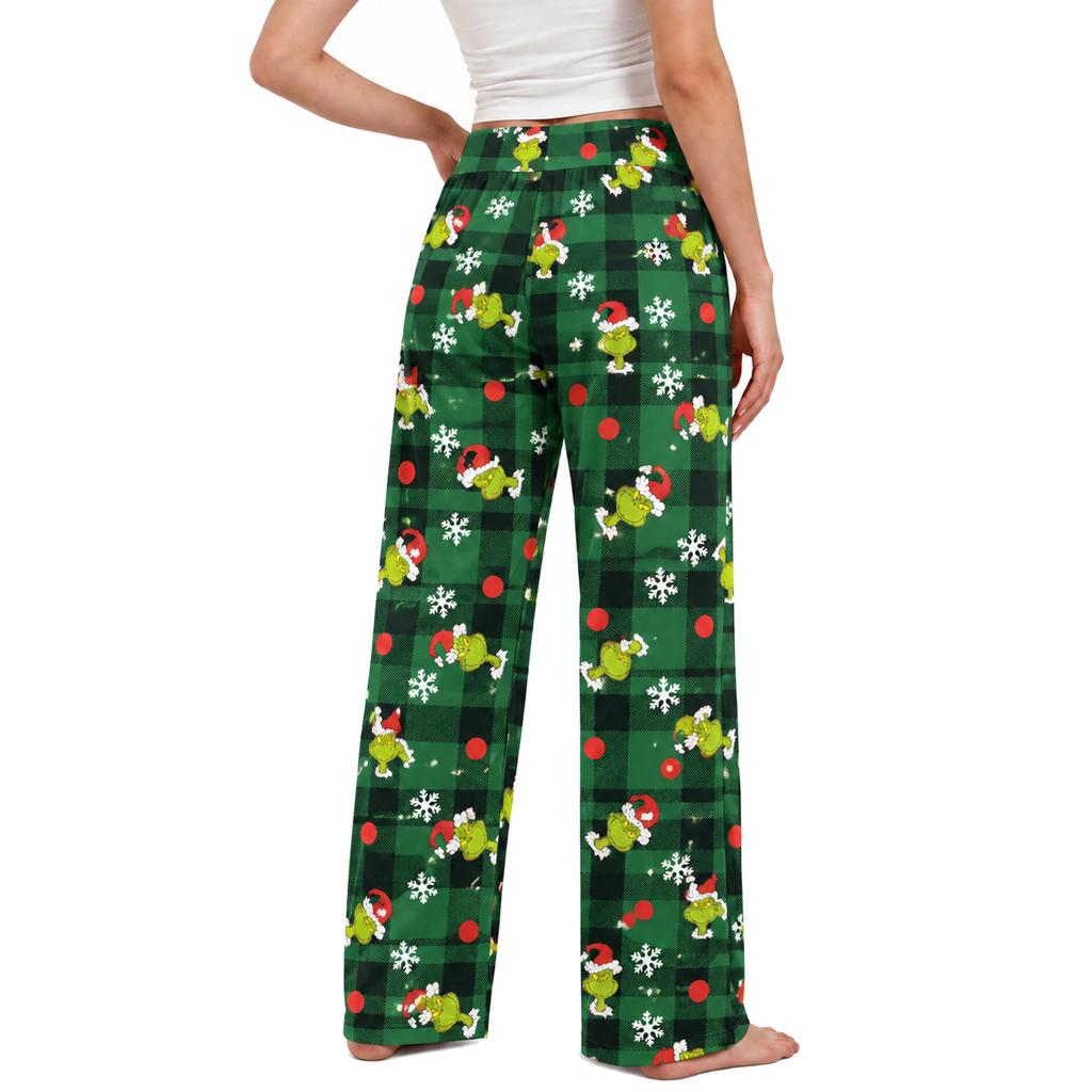 Women's Christmas Pajama Bottoms Funny High Waist Sleep Pants for Holiday