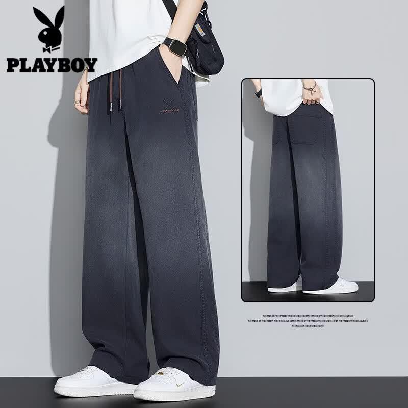 PLAYBOY Men's Cooling Tencel Wide-Leg Straight Casual Pants