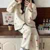 Layered Long Sleeve Cotton Quilted Pajamas Set for Women - Autumn/Winter Casual Cardigan Homewear