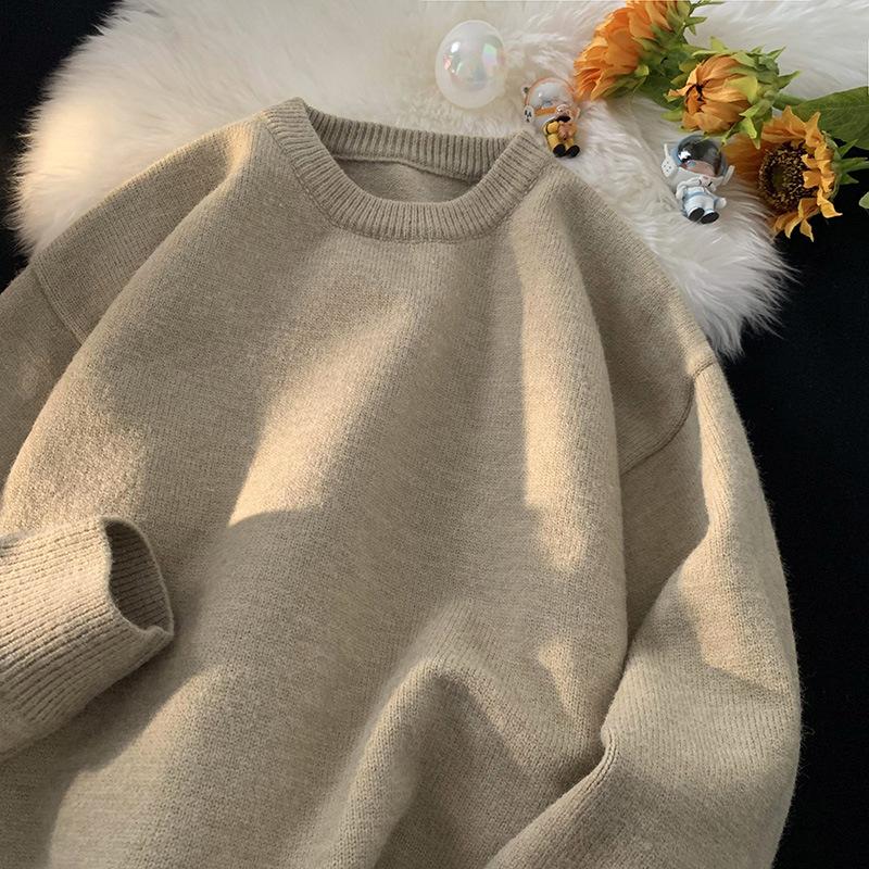 Autumn Men's Casual Solid Color Knitted Sweater New Korean Fashion Cewneck Pullovers Man Y2K Vintage Jumpers Streetwear Clothes
