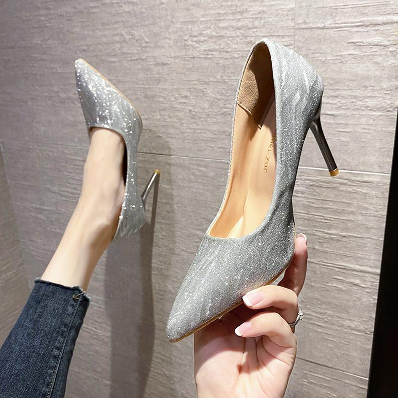 Wedding shoes bridal shoes champagne gold crystal high heels women's new stiletto wedding main wedding dress engagement shoes