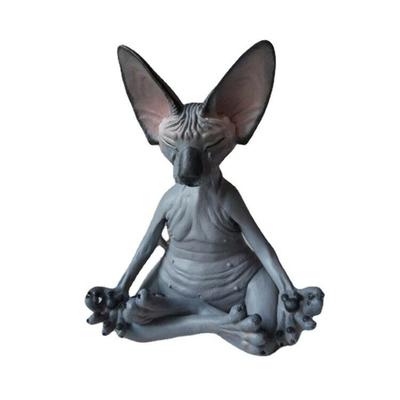 Urocza Bezwłosa Kotka Medytacja Żywiczna Ozdoba, Budda Leczenie Domowy Biurko Kreatywna Dekoracja
