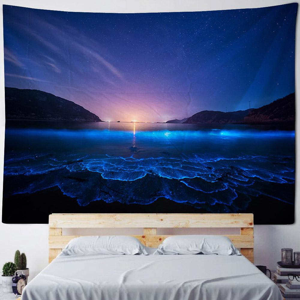 Sea view tapestry, sunrise and sunset coconut tree printed wall hanging cloth, home wall background, sofa covered blanket