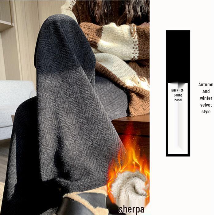 Plus Size Lambswool High-Waisted Wide-Leg Pants for Women, M-6XL, Autumn Winter Velvet-Lined Casual Pants 6XL