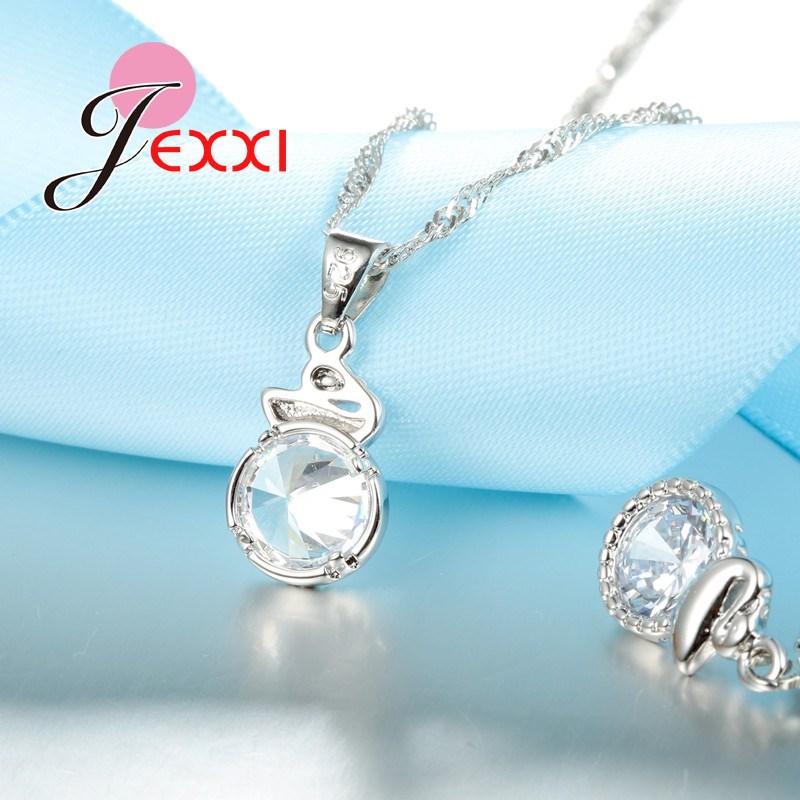 Clear Austrian Crystal Exquisite Women Wedding Jewelry Fashion Silver Color Color Necklace Earrings Set Cute Animal Swan Pendant