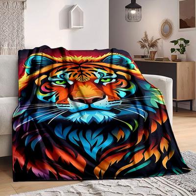 1pc Tiger Print Blanket Lightweight Flannel Blanket Throw Blanket For Sofa, Bed, Travel, Camping, Livingroom, Office Yy251015151