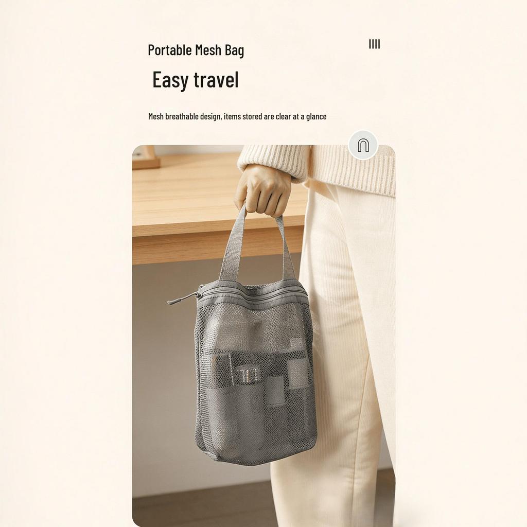 Large Capacity Portable Mesh Makeup Tote and Wash Bag