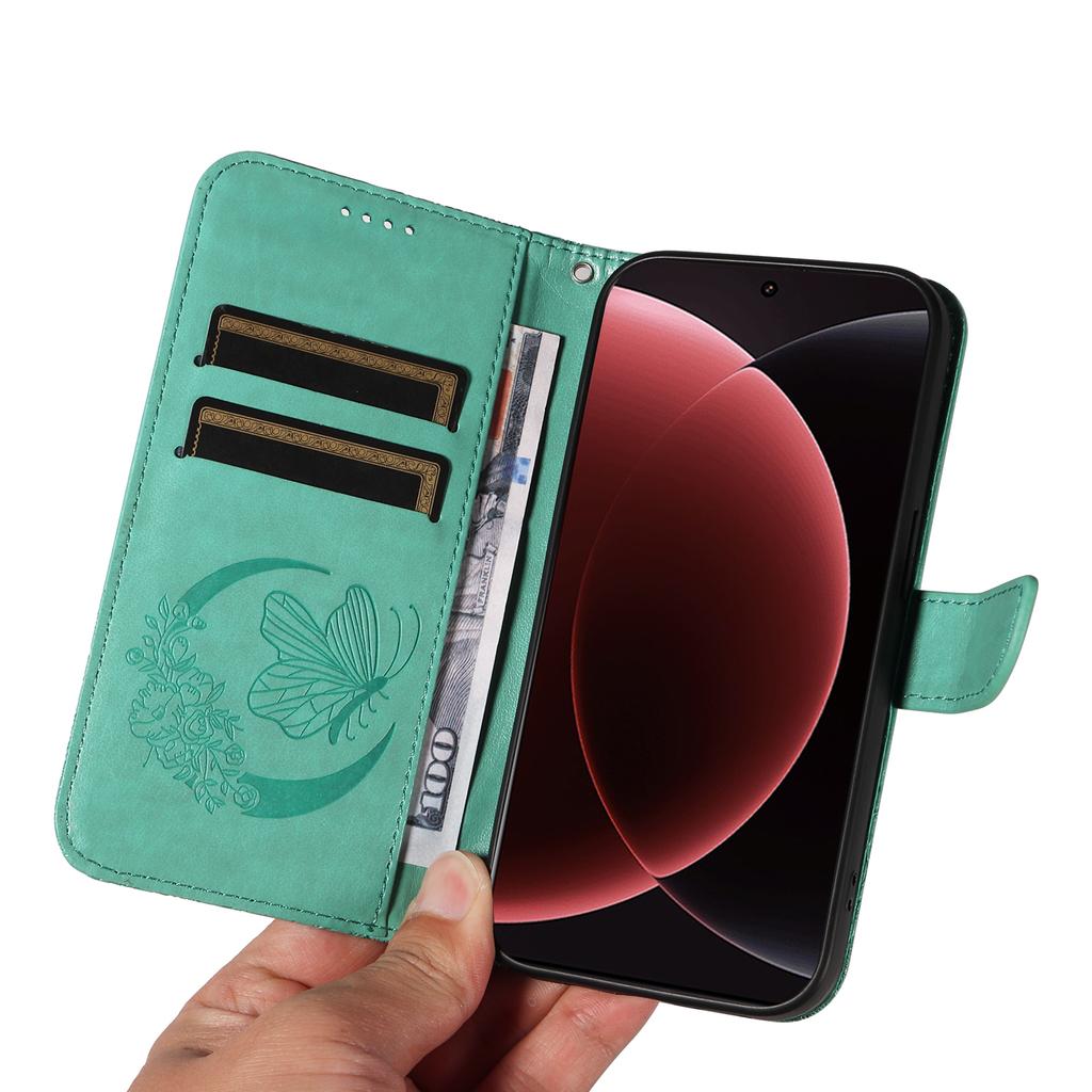 For Xiaomi 15 Ultra Case Butterfly Pattern PU Leather Folio Flip Phone Cover -  Green
