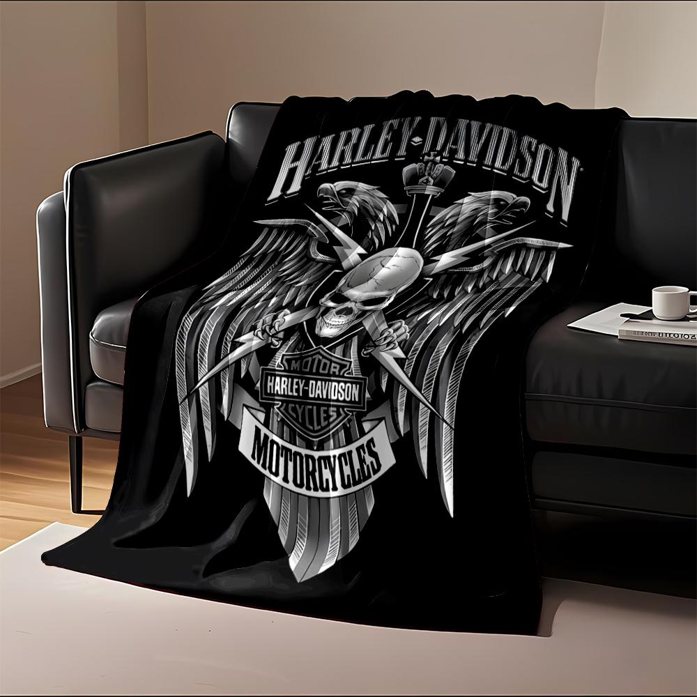Harley-Davidson Skull & Eagle Emblem Design. Flannel Blanket for Bedroom, Living Room, Sofa, and Nap Sofas.