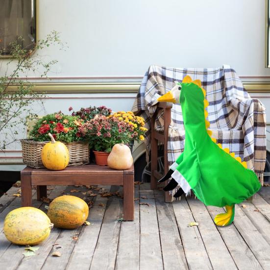 Porch Goose Costume Dinosaur Lawn Goose Outfit Dinosaur Design Clothes for Plastic Cement Goose Statue Lawn Art Garden Decoration