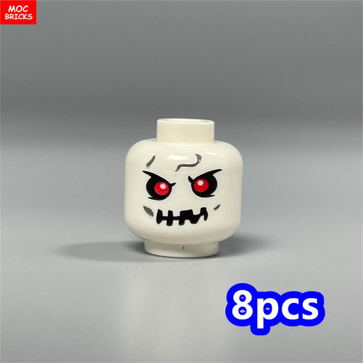 8 Stück MOC Steine Zombie Bedruckter Gesichtskopf Teufelsausdruck 4cm Actionfigur DO-IT-YOURSELF Lernorientierte Konstruktionsbausteine Spielzeug Kinder W10905WW- white