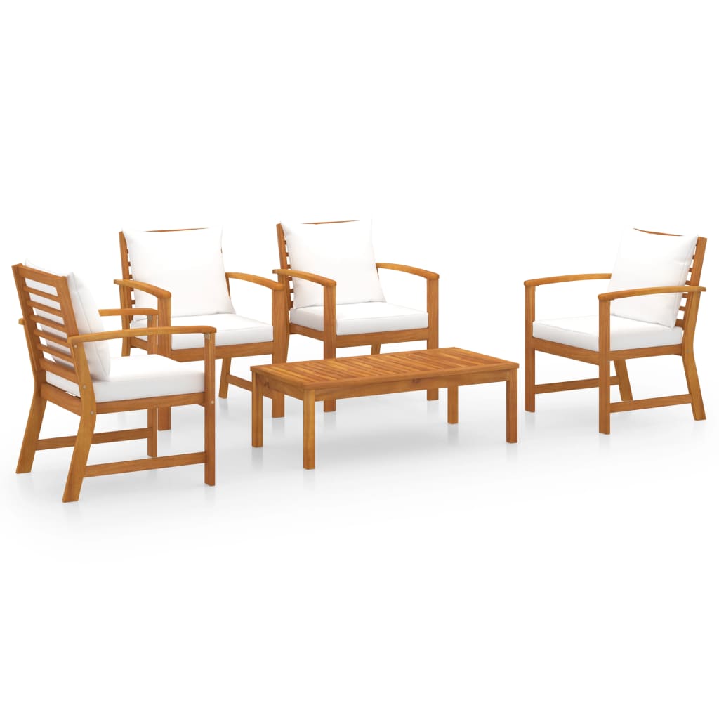 vidaXL 5-tlg. Garten-Lounge-Set mit Auflagen Massivholz Akazie