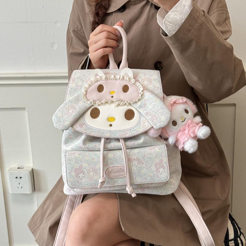Korean Floral Girly Backpack with Big Ears and Stylish Bow