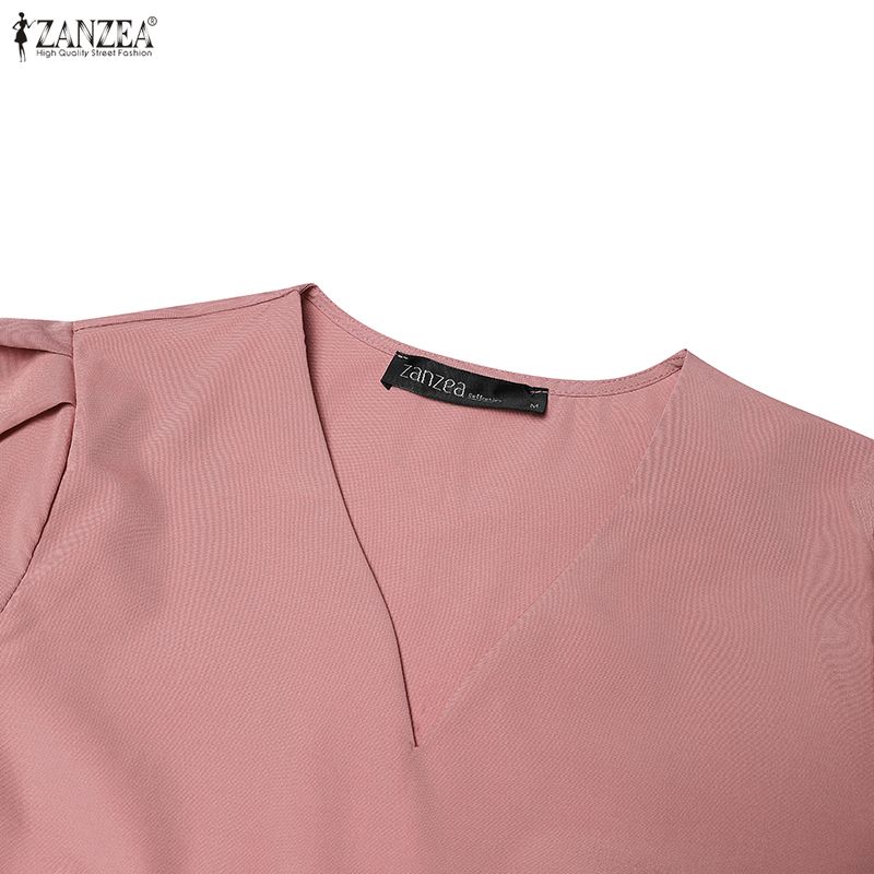 ZANZEA חולצת נשים קז'ואלית עם צווארון וי בצבע אחיד ושרוולי 3/4